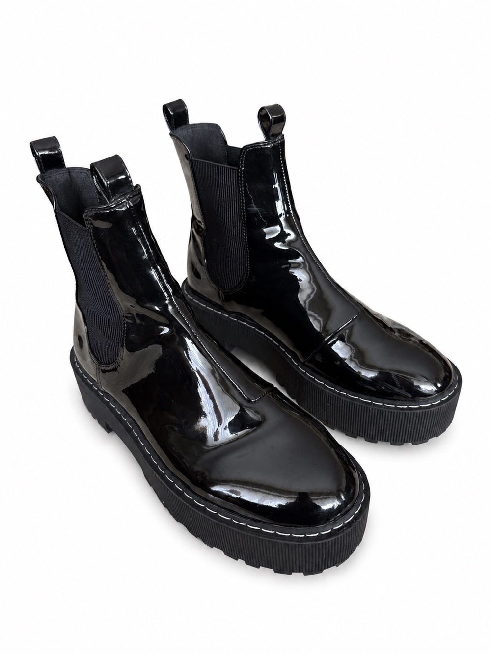 H&M Divided Patent Platform Chelsea Boots US 8.5